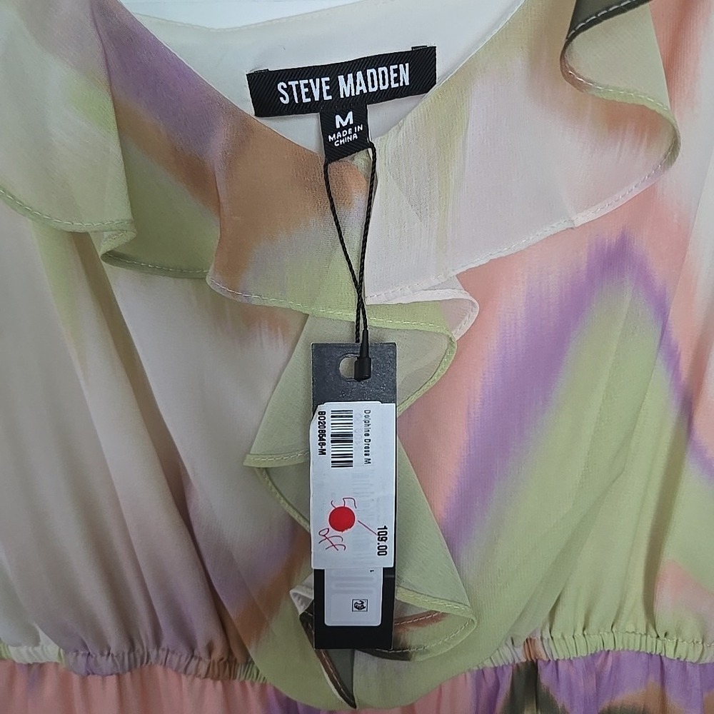 NWT Steve Madden Delphine Asymmetric Ruffle Dress Size M Midi Fairy Summer Party - Picture 8 of 13